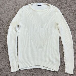 Versace Collection Men’s Zig Zag Patterned Knit Sweater Crew Neck White Size L